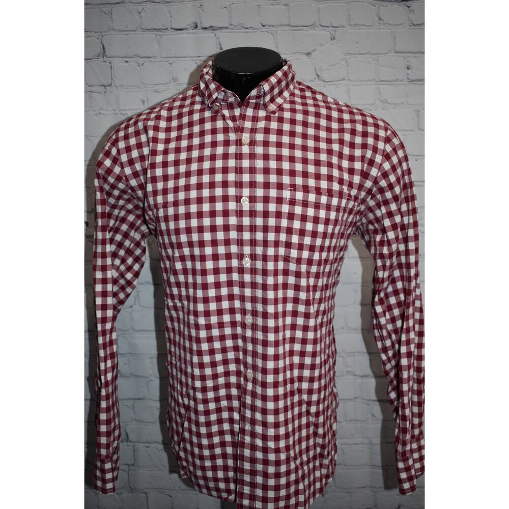 J Crew Dress Shirt Mens Size Large Fit Red White Gingham Plaids - Picture 2 of 7